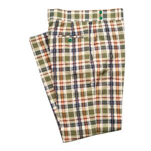Mens 34 Gurkha Pants Green Madras Seersucker Plaid Cotton Flat Front Trousers